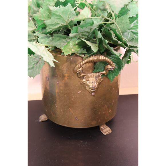 Neoclassical Brass Planter w/ Lion Handles Claw Feet Patinaed Jardinière - Picture 2 of 9